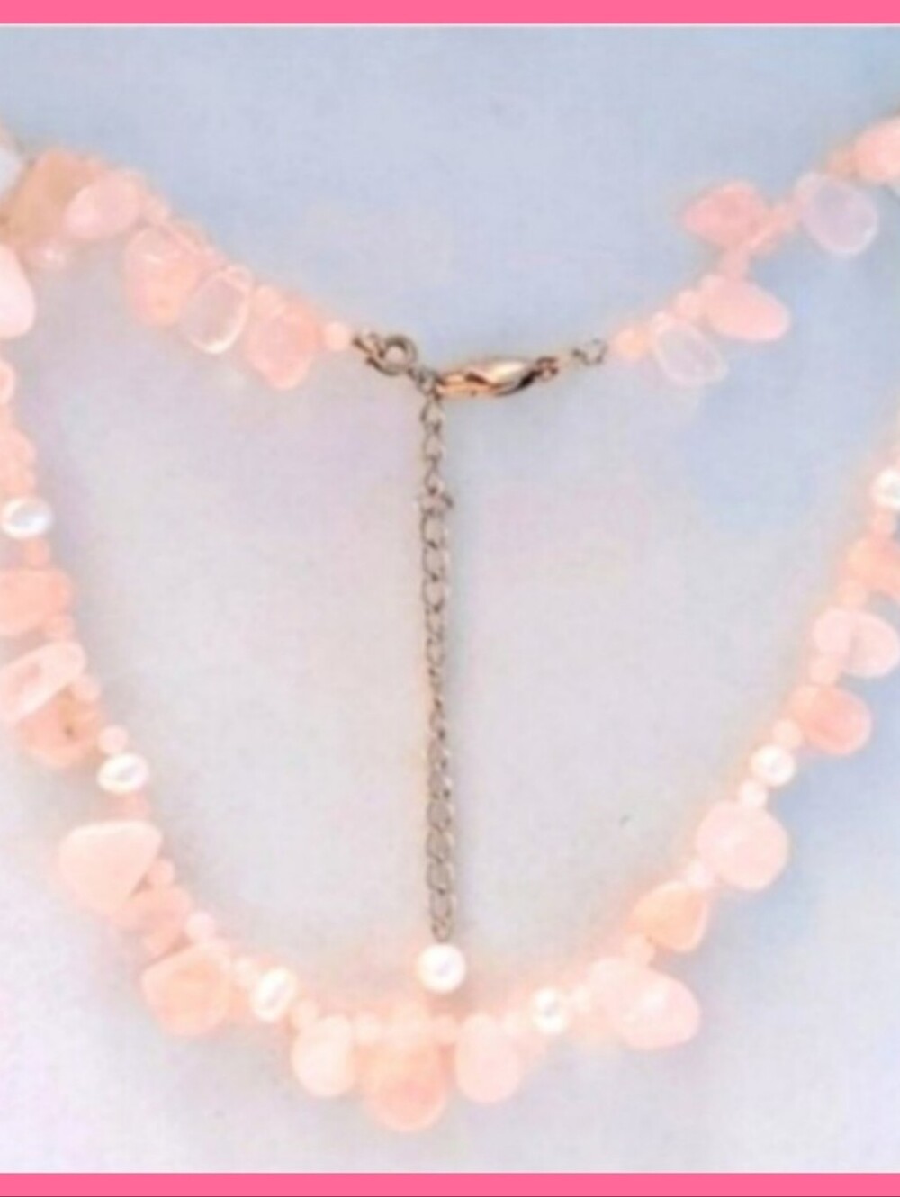 Quartz + Pearl Baby Pink Rose Necklace Gemstone 16-19 Inches Statement